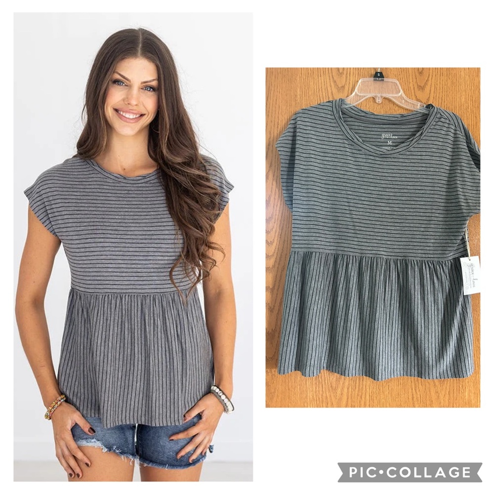 Grace & Lace Charcoal Striped Blouse